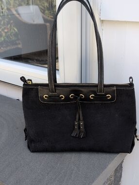 Dooney & Bourke Vintage Black Signature Canvas And Leather Shoulder Bag